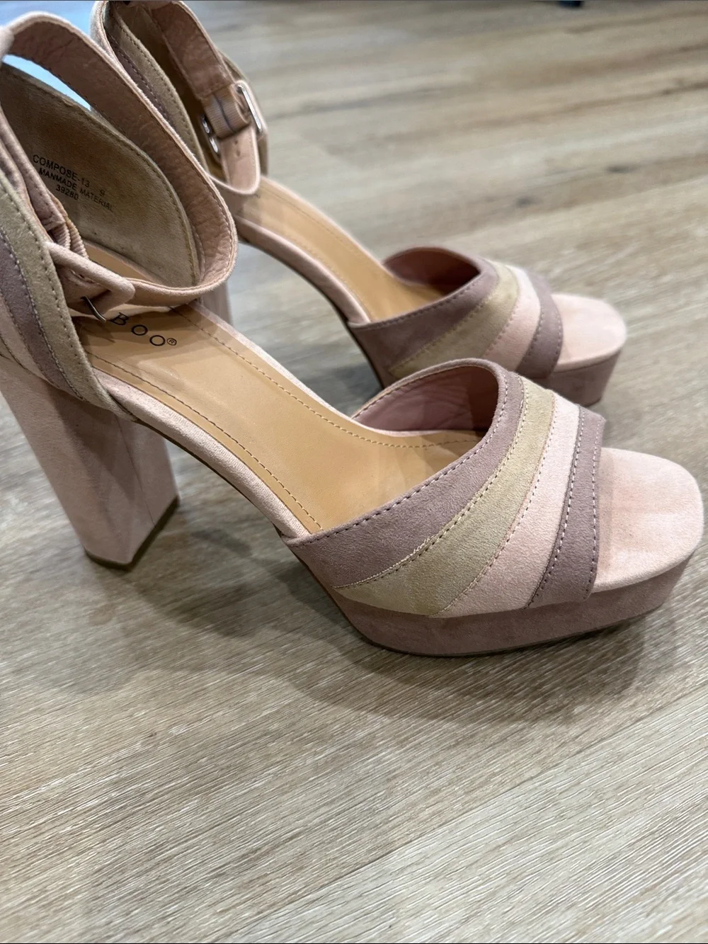 BAMBOO Pink, Taupe and Cream Suede Platform Block Heels